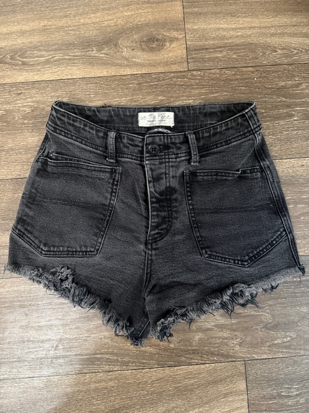 We The Free CRVY Black Distressed High-Rise Denim Shorts